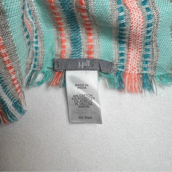 J. Jill Womens Jacquard-Woven Multi Stripe Scarf Fringe Cotton 72" x 25" - Picture 7 of 9